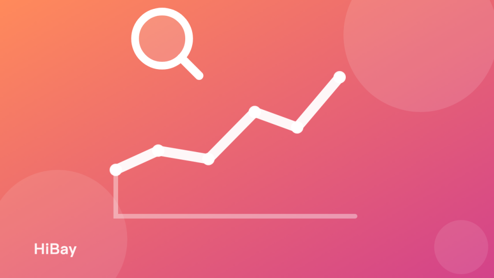 Illustration of a rising trend line and a magnifier on an orange-pink gradient, representing growing search interest in AI English tutors.