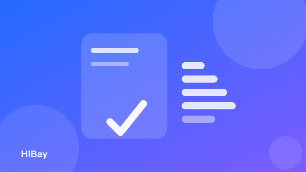 Illustration of a score card with a checkmark and rating bars on a blue-violet gradient.